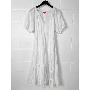 Betsey Johnson White Puff Sleeve Maxi Dress Womens Medium Tiered Cotton‎ Blend
